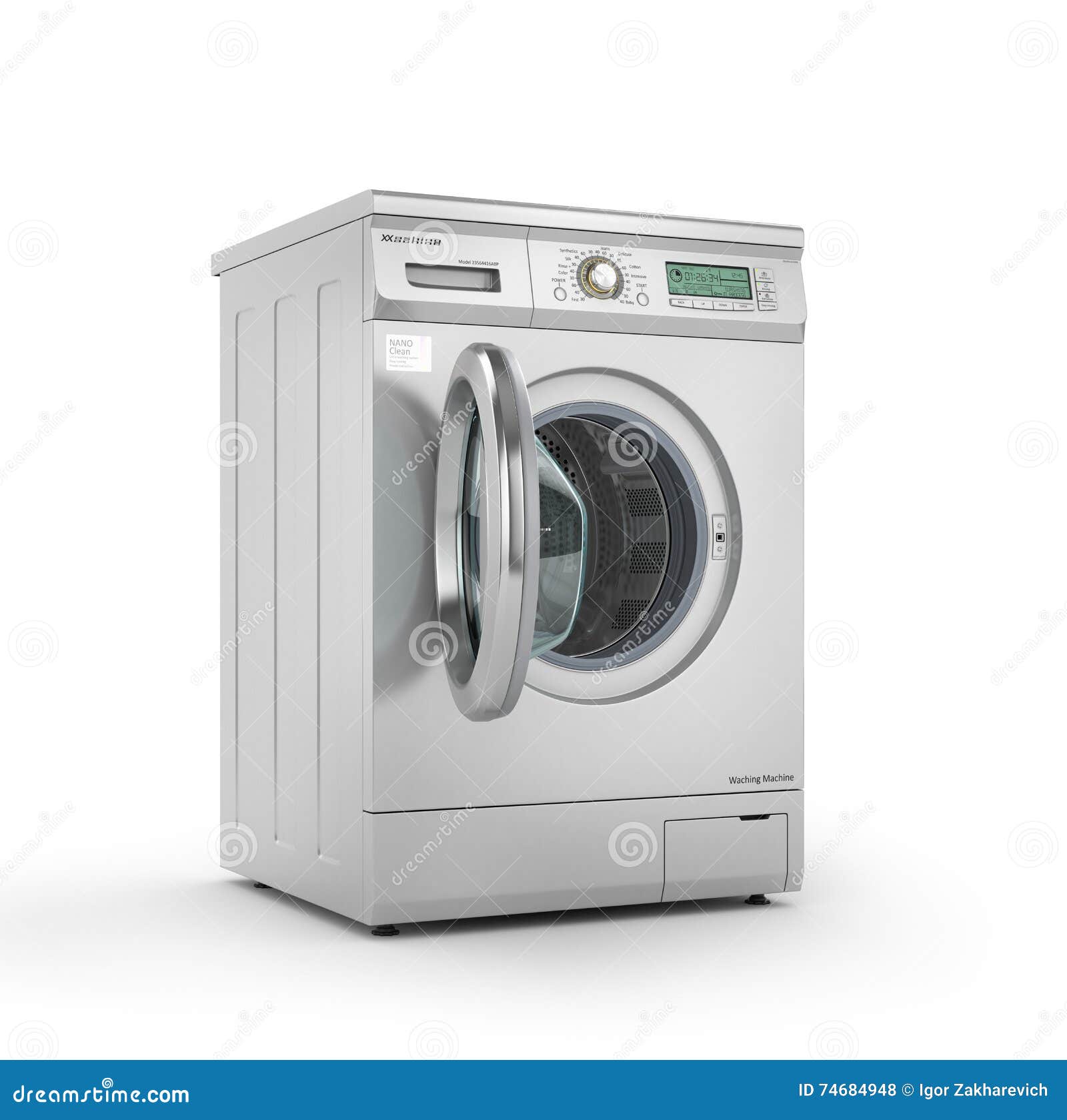 Opened Modern Washing Machine in Metallic Color. Stock Illustration