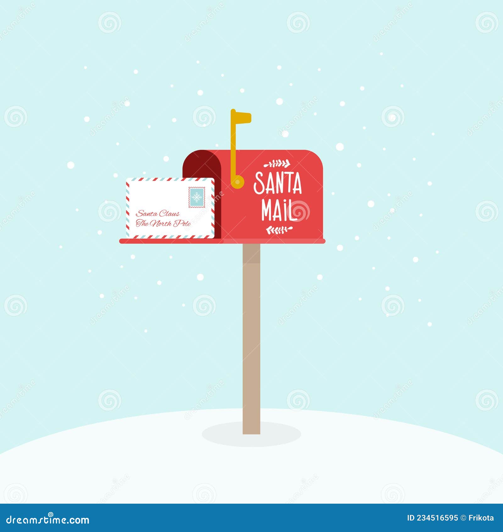 Opened Outdoor Christmas Mailbox with Letters. Santa Claus Mail. Raised
