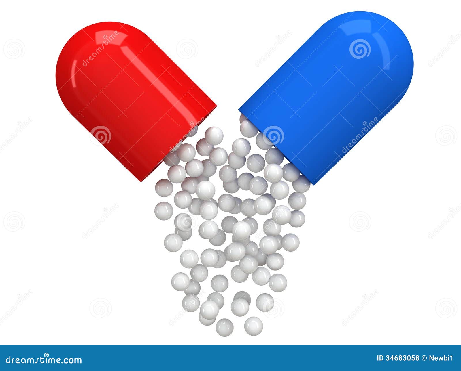 opened red blue pill capsule. 3d