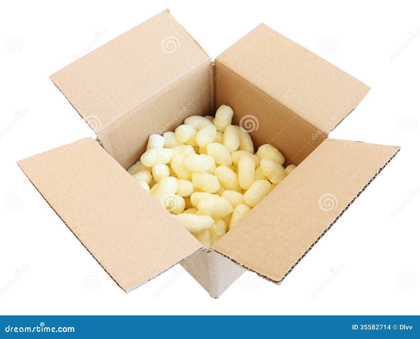 Opened Small Shipping Box with Packing Peanuts Stock Photo Image of
