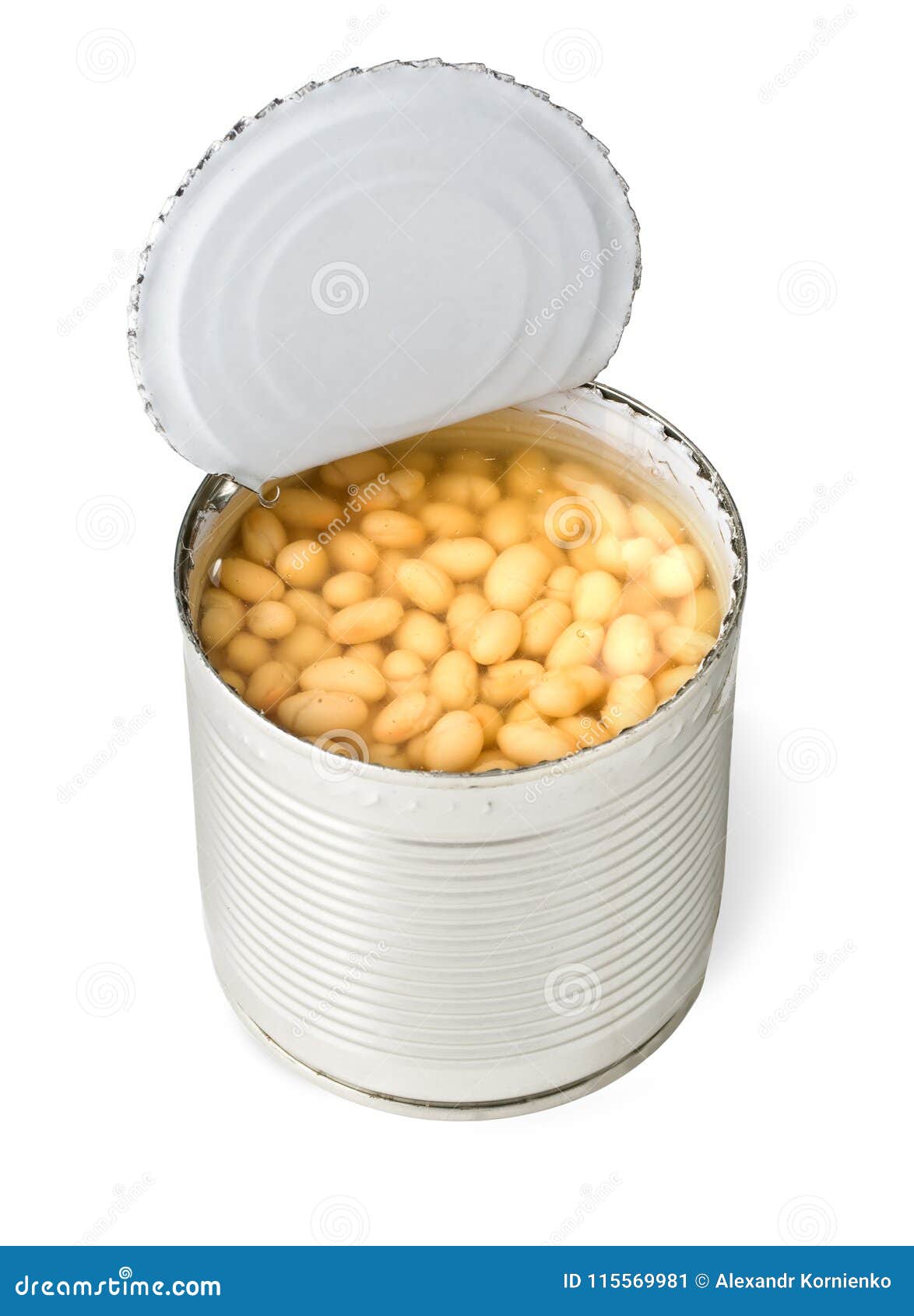 Opened tin with beans. stock image. Image of food, beans - 115569981