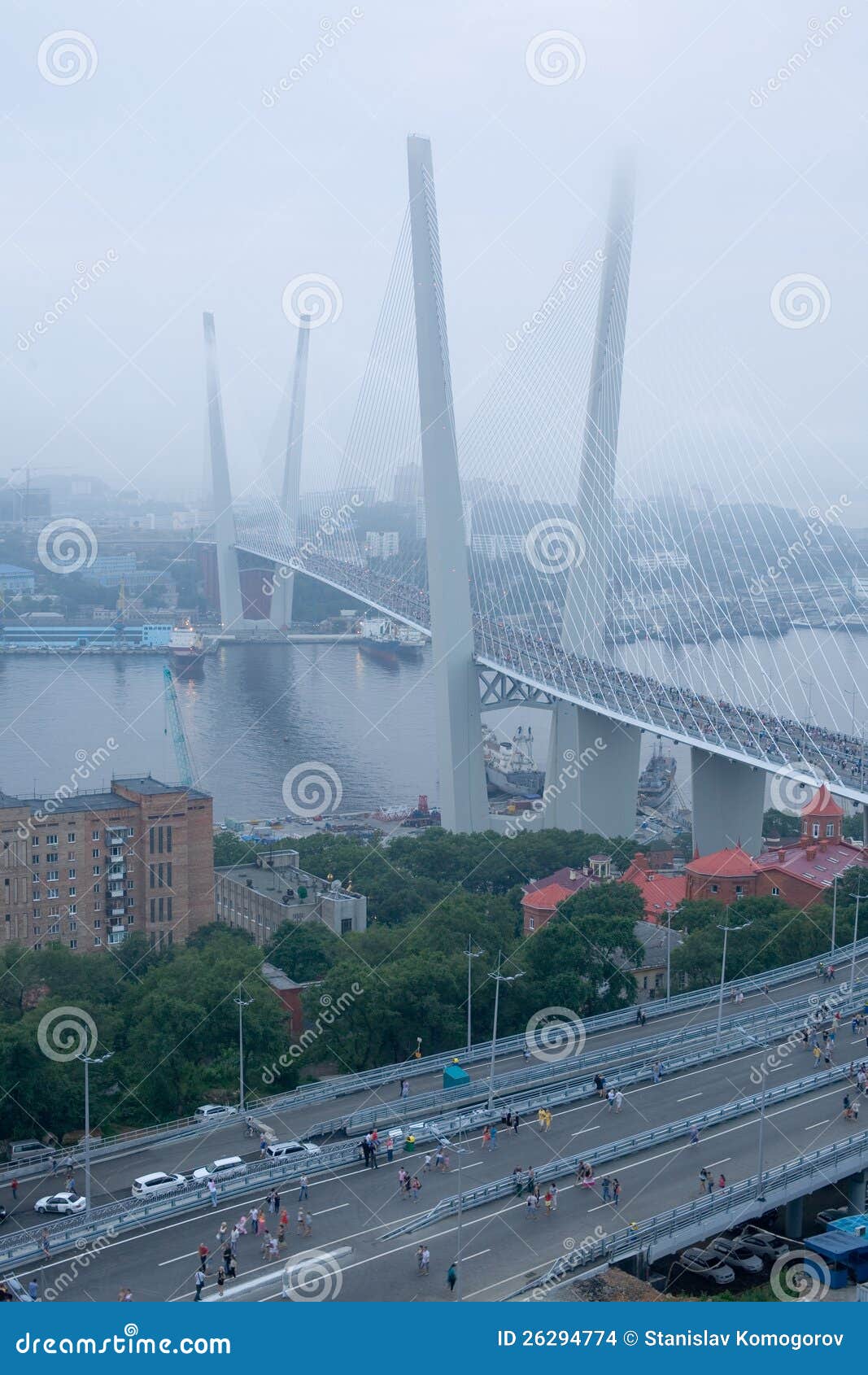 Opening of Suspension Bridge in Vladivostok Stock Photo Image of gulf