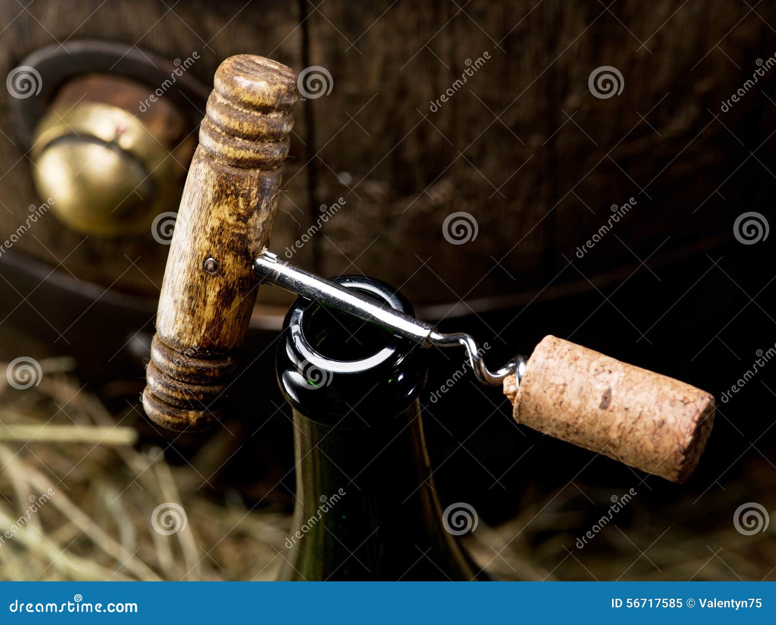 Opening of a Wine Bottle with Corkscrew. Stock Image Image of