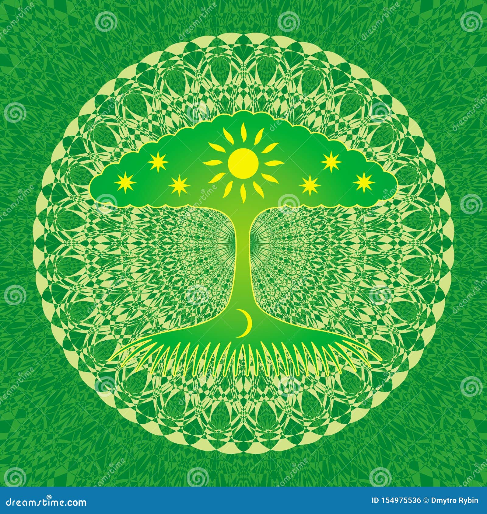 Openwork Mandala Mit Einem Baum Des Lebens Der Sonne Mond Und Sternen Charakterzeichnung Vektorgrafikkunst Vektor Abbildung Illustration Von Geometrisch Indien