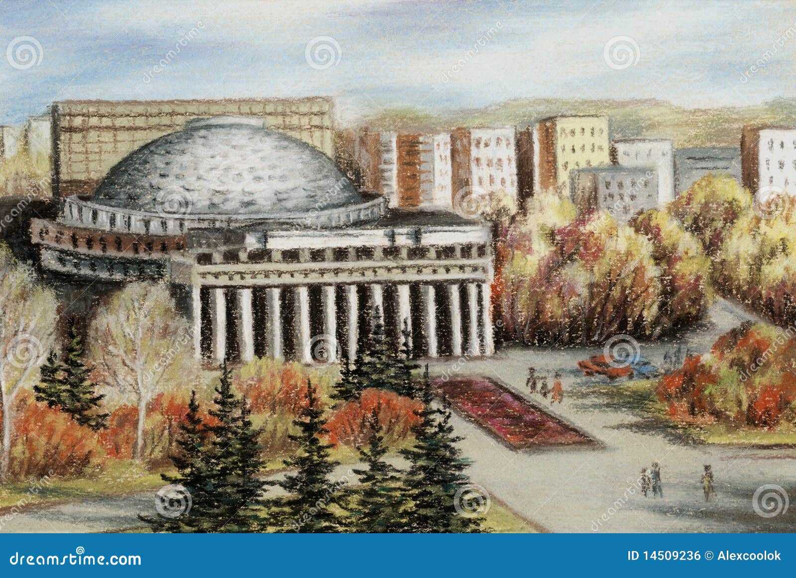 opera and ballet theatre, novosibirsk, pastel