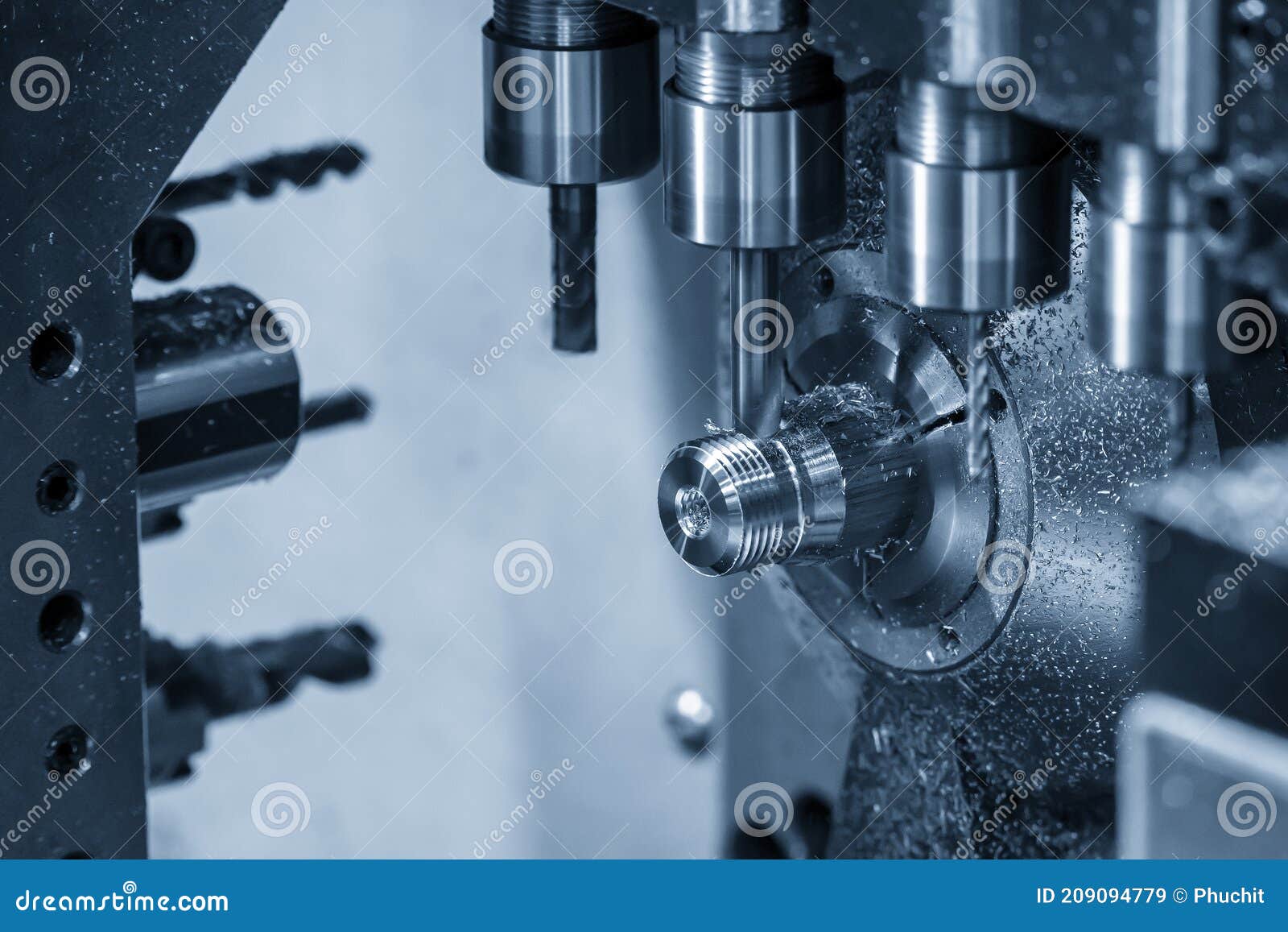 The Operation of Multitasking CNC Lathe Machine Cutting the Fitting