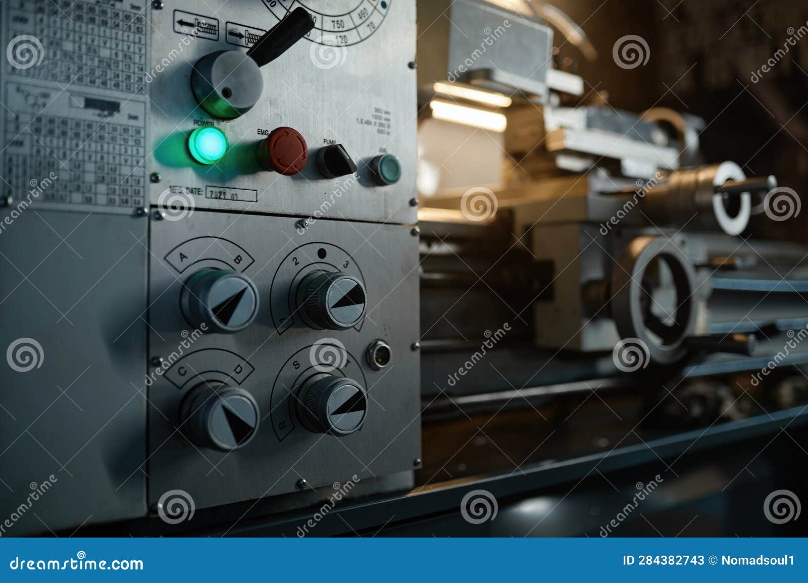 Operation Panel of Professional Lathe Turning Machine Closeup Veiw