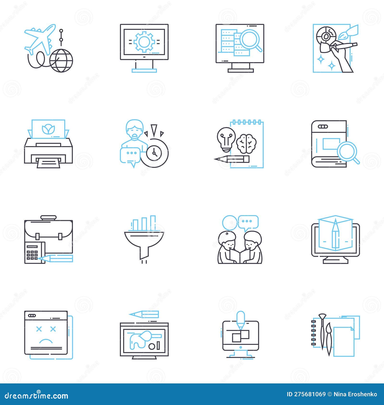 operations manual linear icons set. standardization, guidelines, procedures, processes, documentation, policies