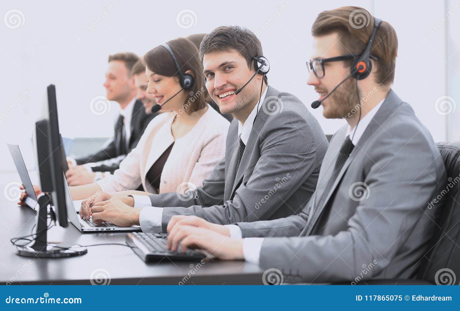 Employee Call Center with Headset at Workplace Stock Image Image of