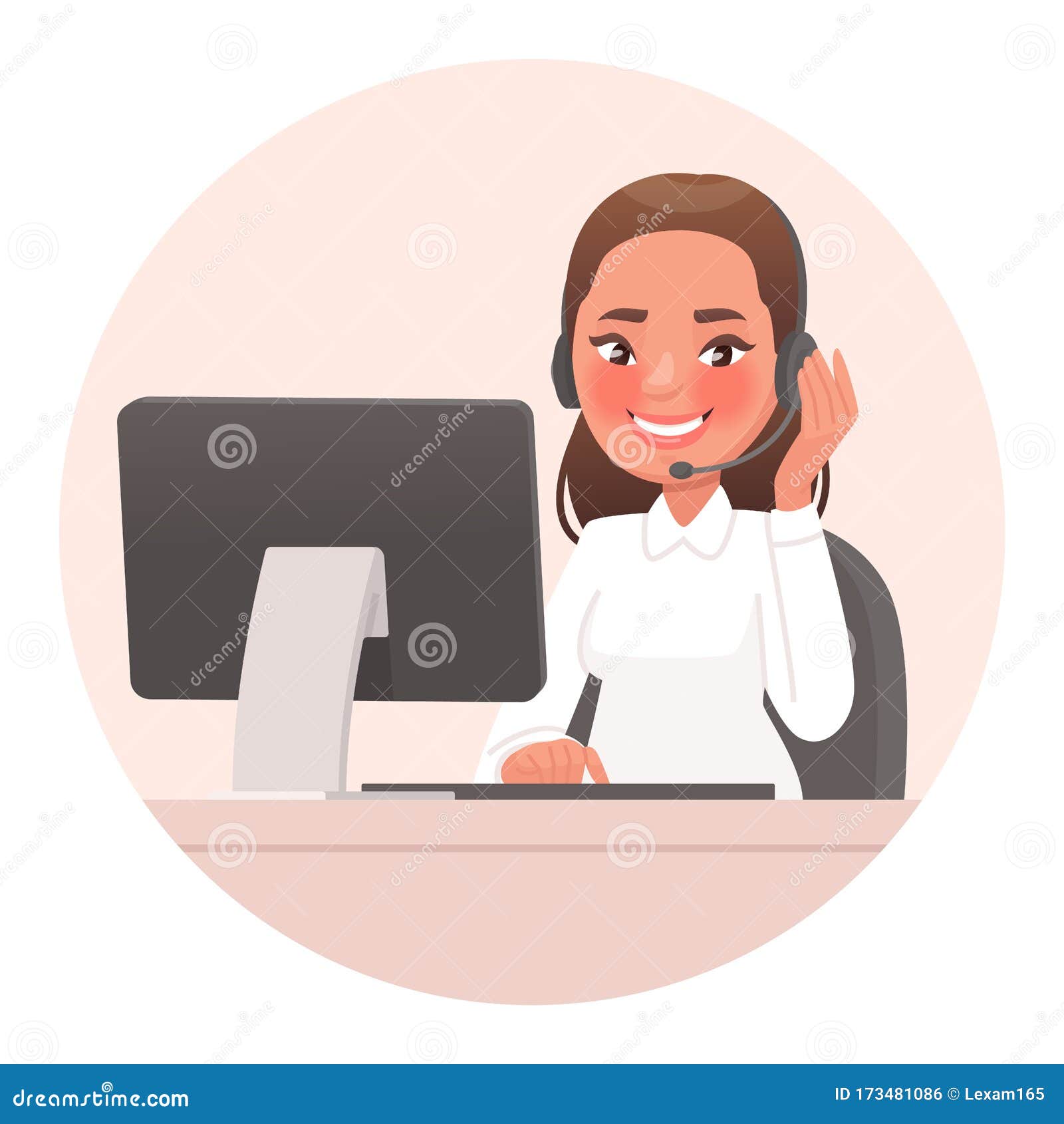 Hotline Call Center Customer Service Staff In Headset Work On Computer hotline-call-center-customer-service-staff-in-headset-work-on-computer