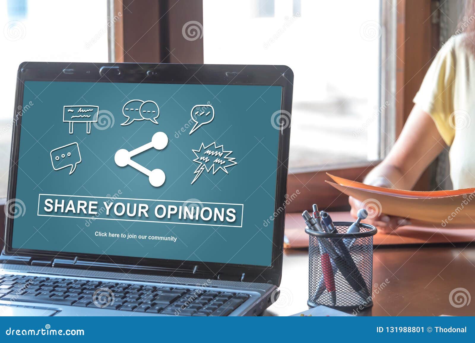 Opinions Sharing Concept on a Laptop Screen Stock Image Image of