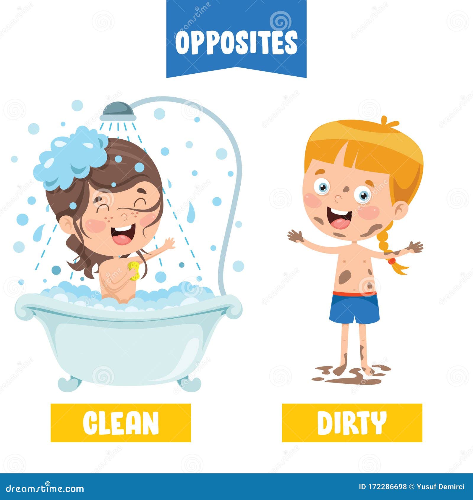 Opposite Adjectives with Cartoon Drawings Stock Vector - Illustration ...