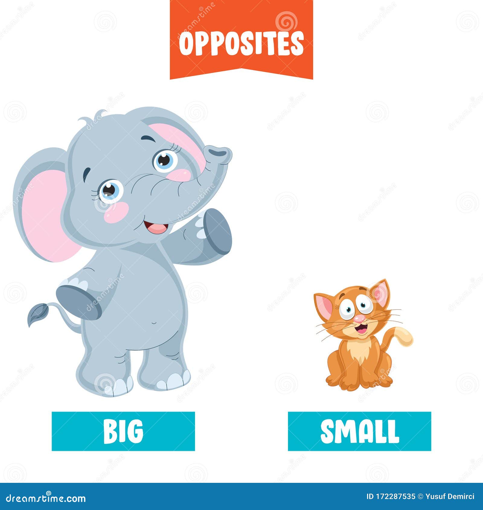 Opposite Adjectives with Cartoon Drawings Stock Vector - Illustration of  animals, learn: 172287535