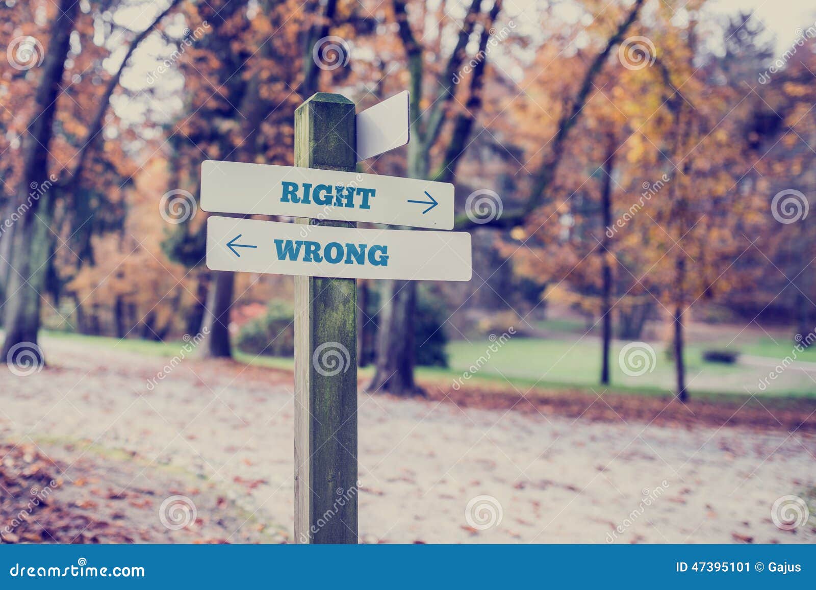 opposite directions towards right and wrong