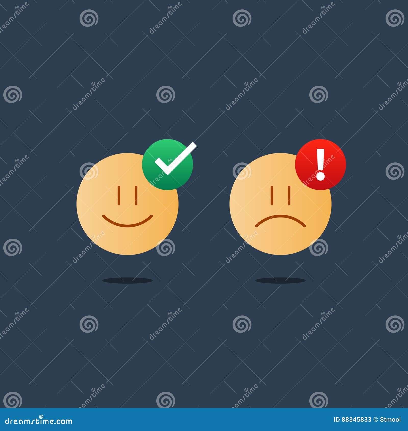 Opposite emotions, smile emoji, sad icon, customer services, feedback survey