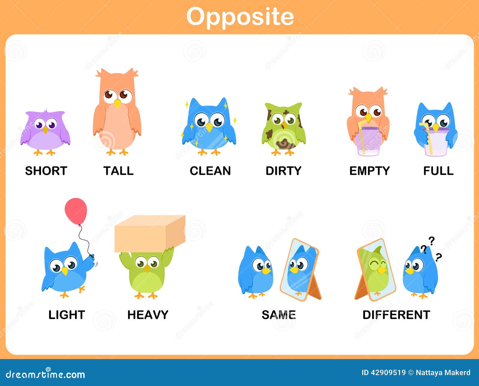 Opposite Word For Preschool Stock Vector - Image: 42909519