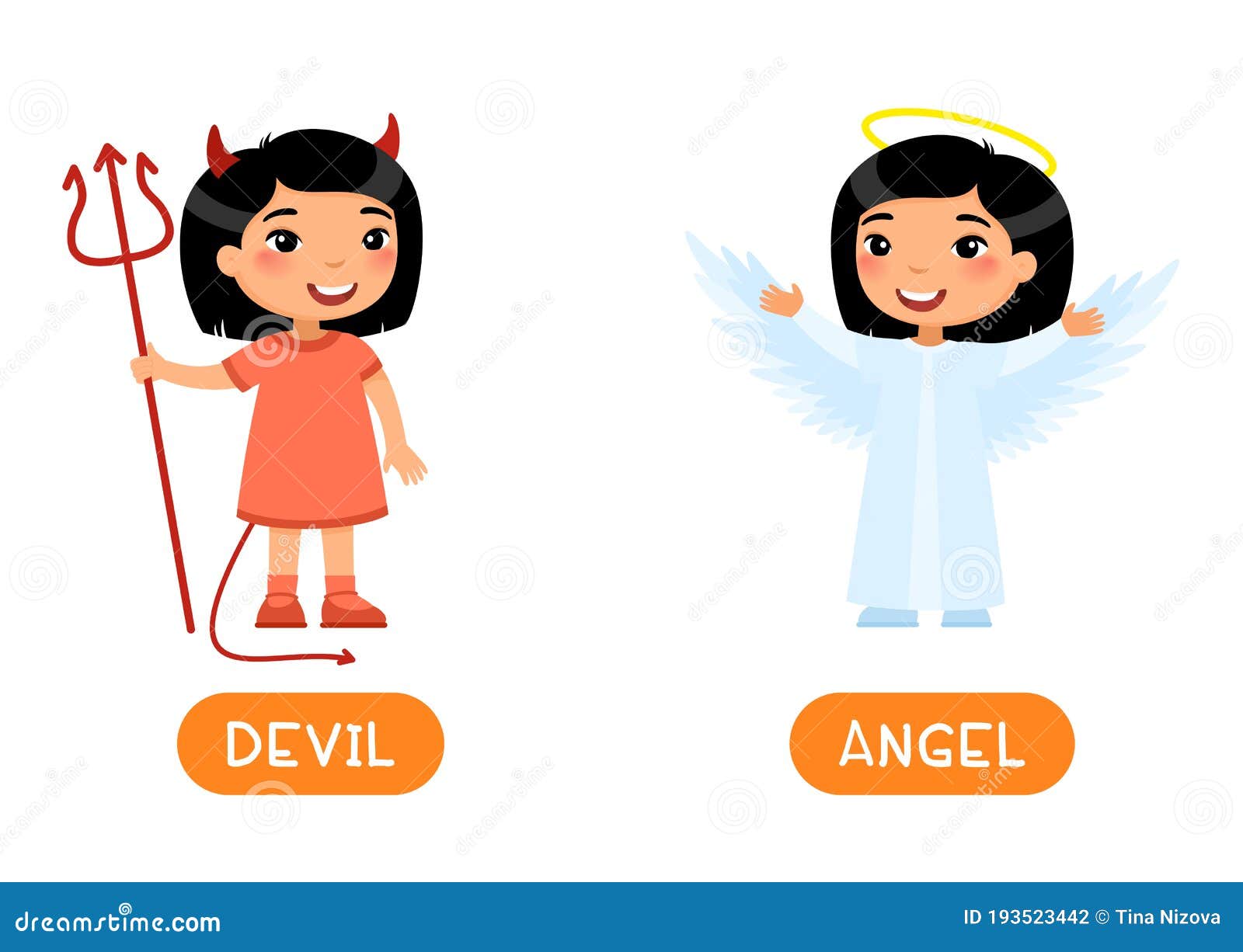 Opposites Concept, DEVIL and ANGEL. Flash Card with Child in Throughout Word Cue Card Template
