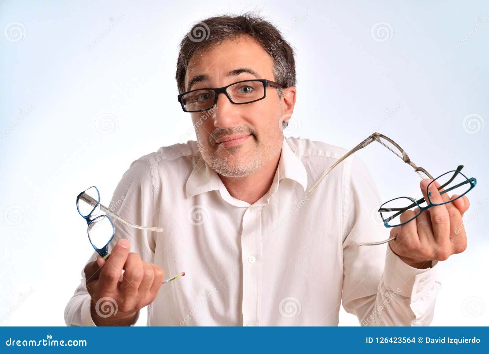 Optical Business Man Shrugging Shoulders with Several Eyeglasses Stock ...