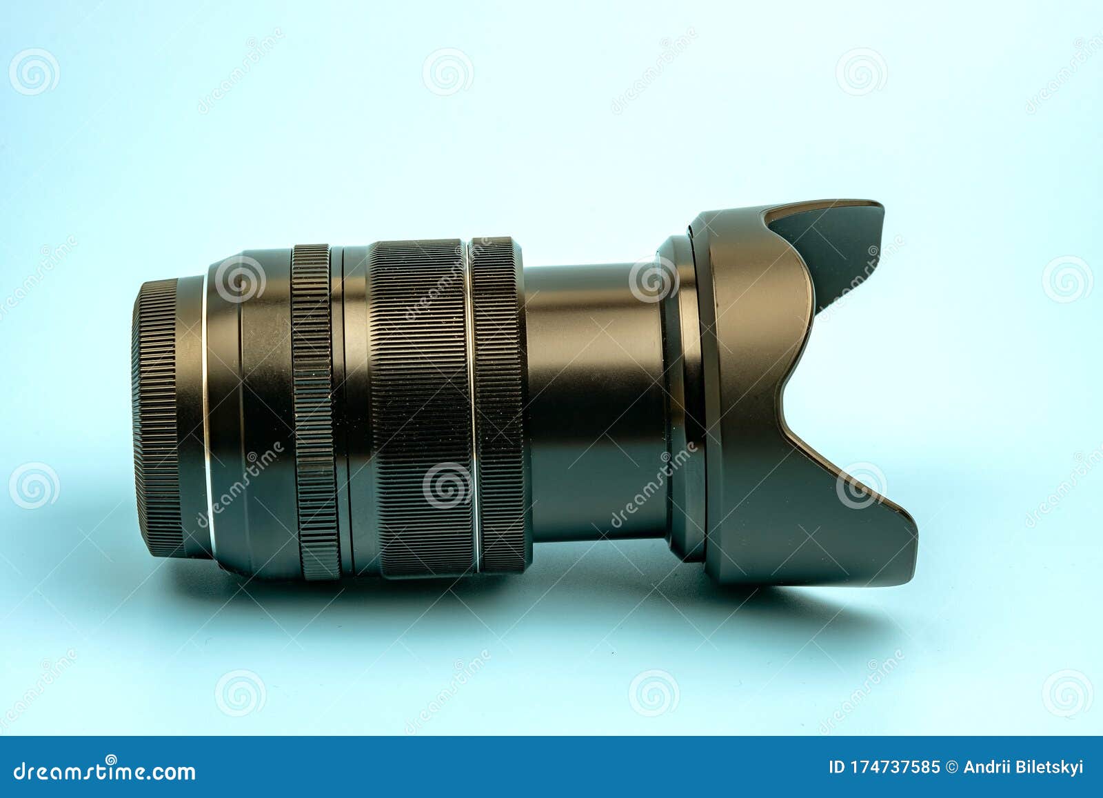 Optical Digital Camera Lens Isolated On Blue Background Stock Image