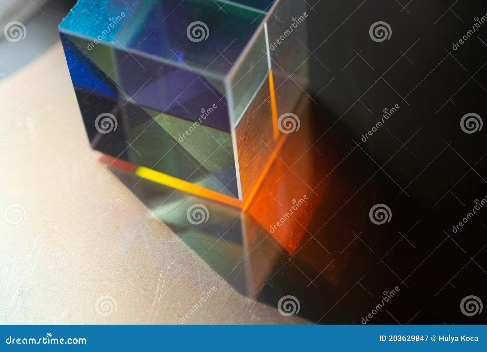 Optical Glass Cube Light Dispersion,spectrum. Physics Optics Ray Stock