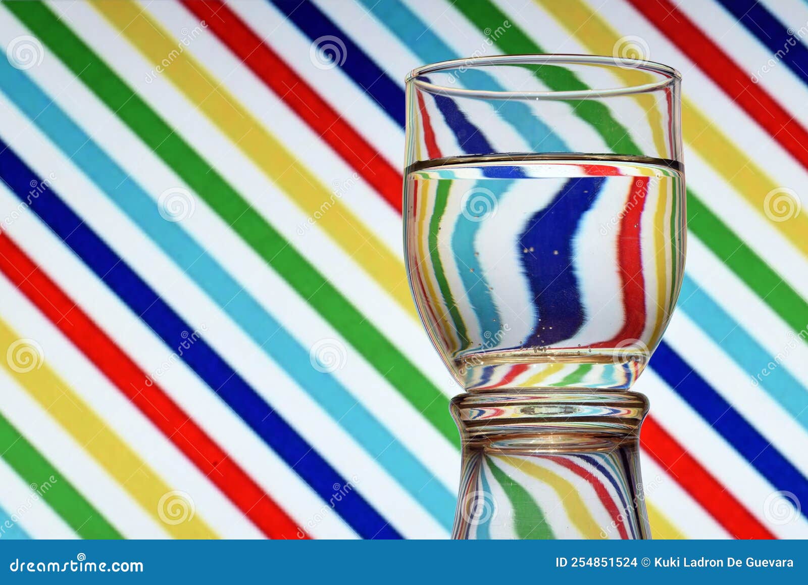 oblique lines of colors reflected in a glass of water