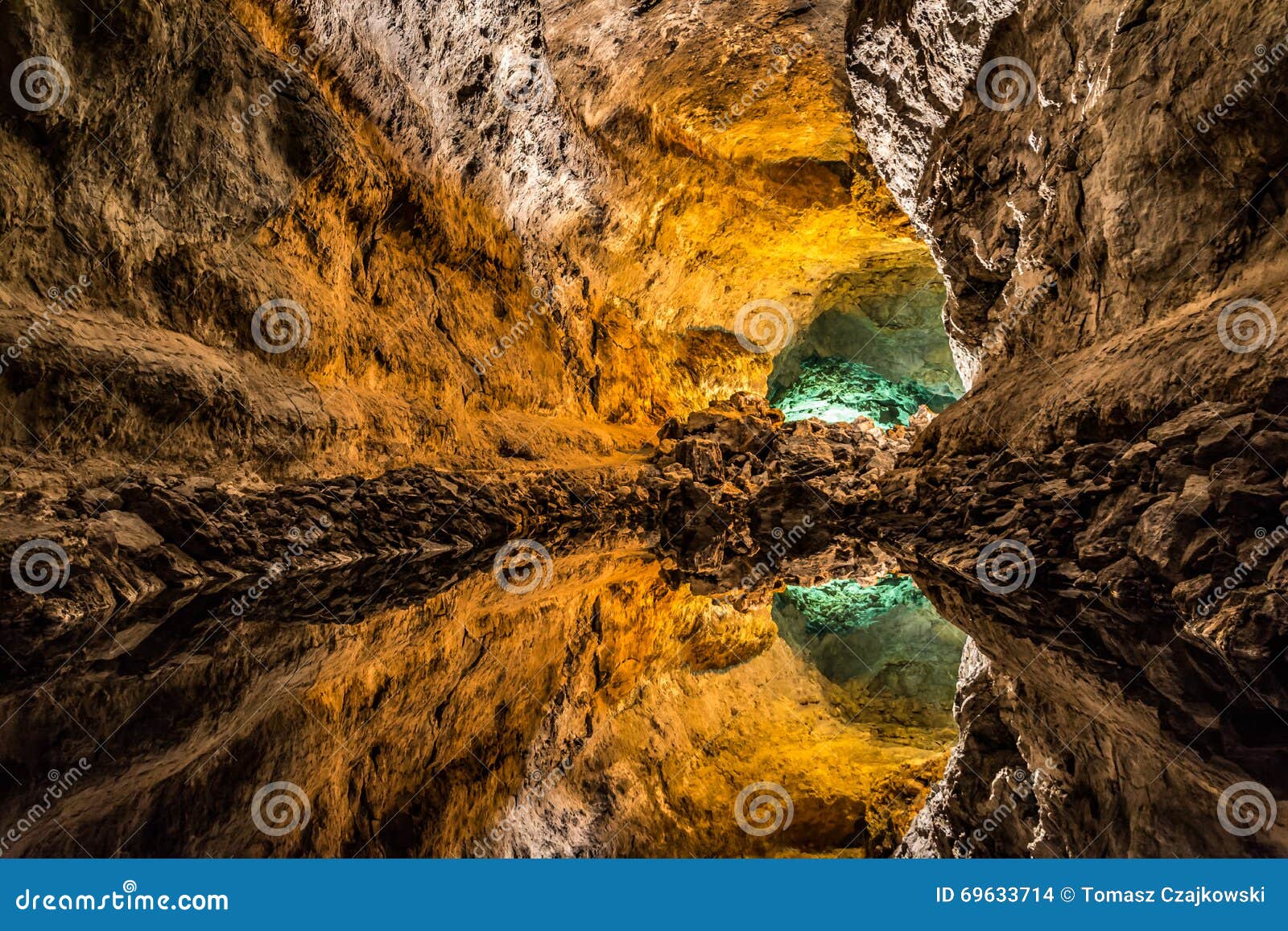 optical illusion in cueva de los verdes, an amazing lava tube and tourist attraction on lanzarote island