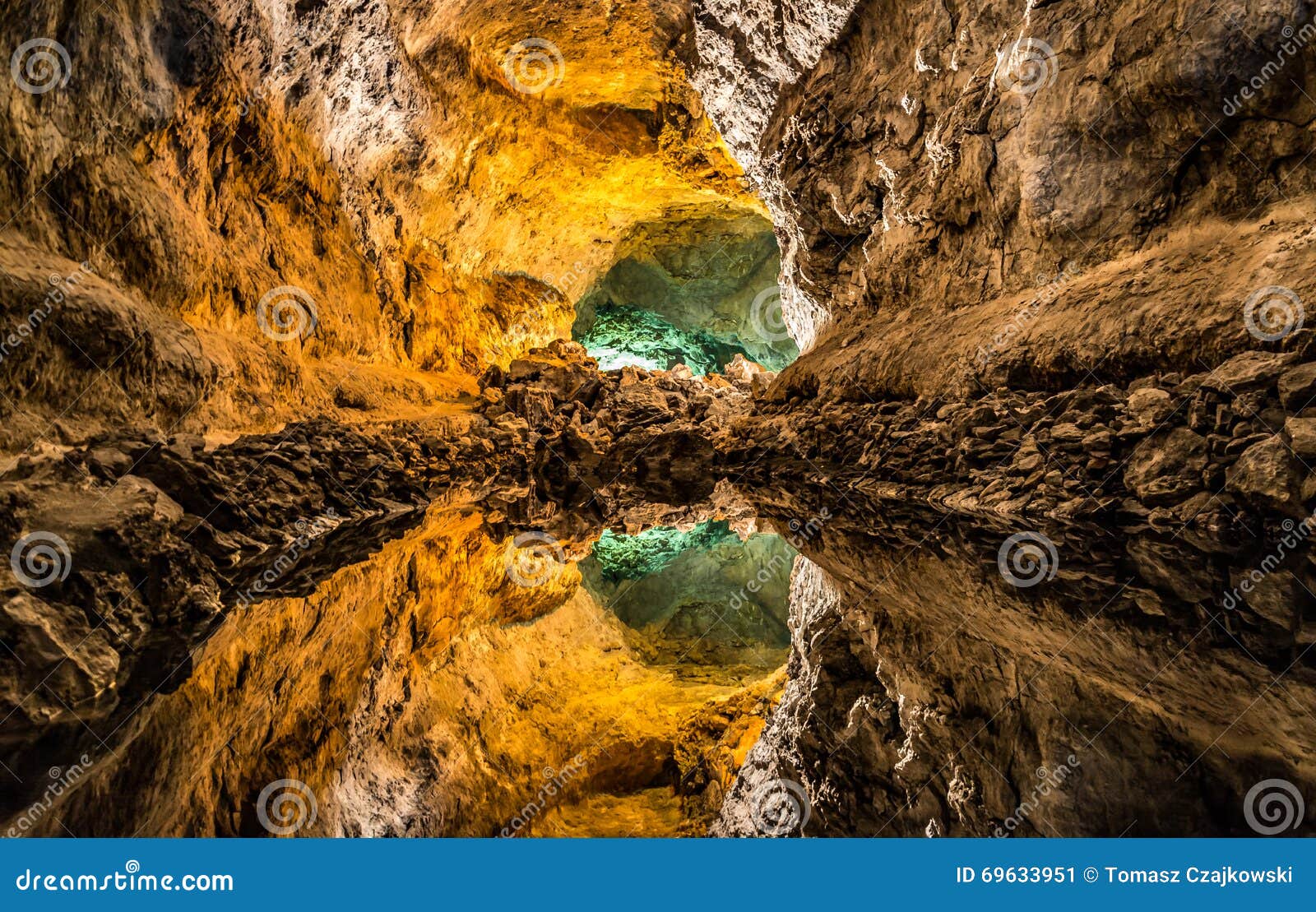 optical illusion in cueva de los verdes, an amazing lava tube and tourist attraction on lanzarote island