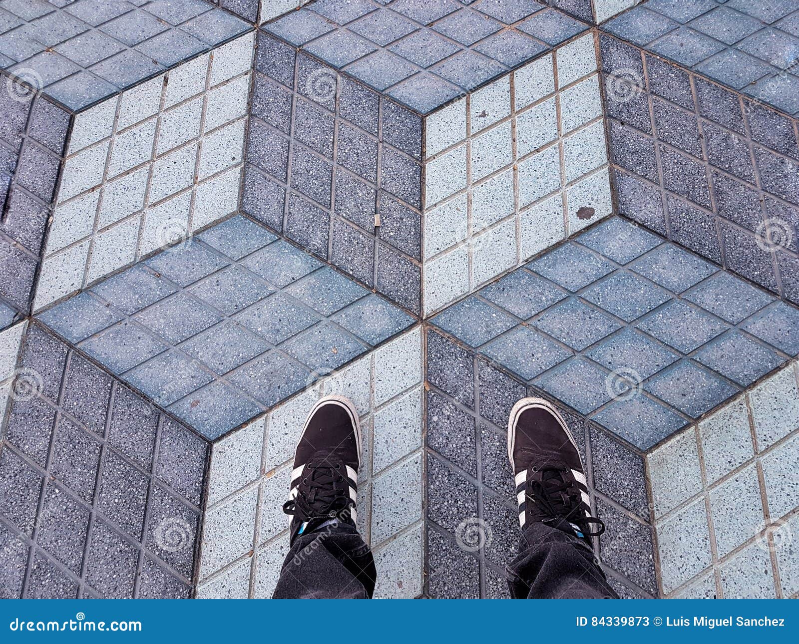 Optical illusion stock image. Image of blocks, floor 84339873