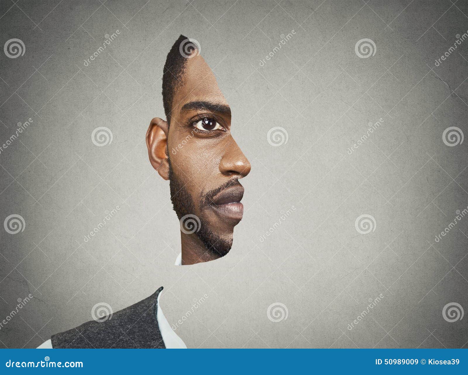 optical illusion portrait front with cut out profile of a man