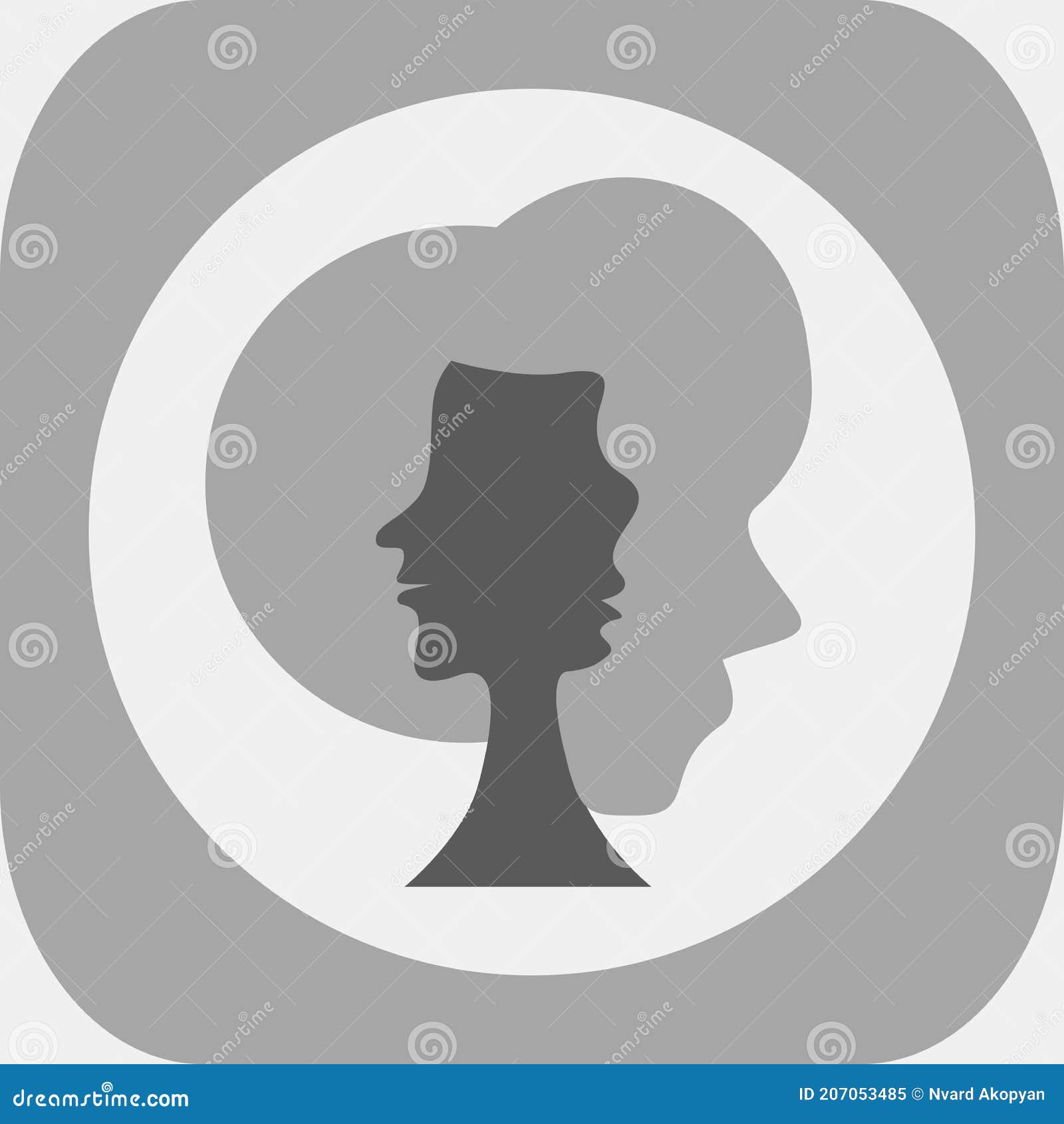 Optical Illusion. Three Human Faces in Silhouette Stock Vector