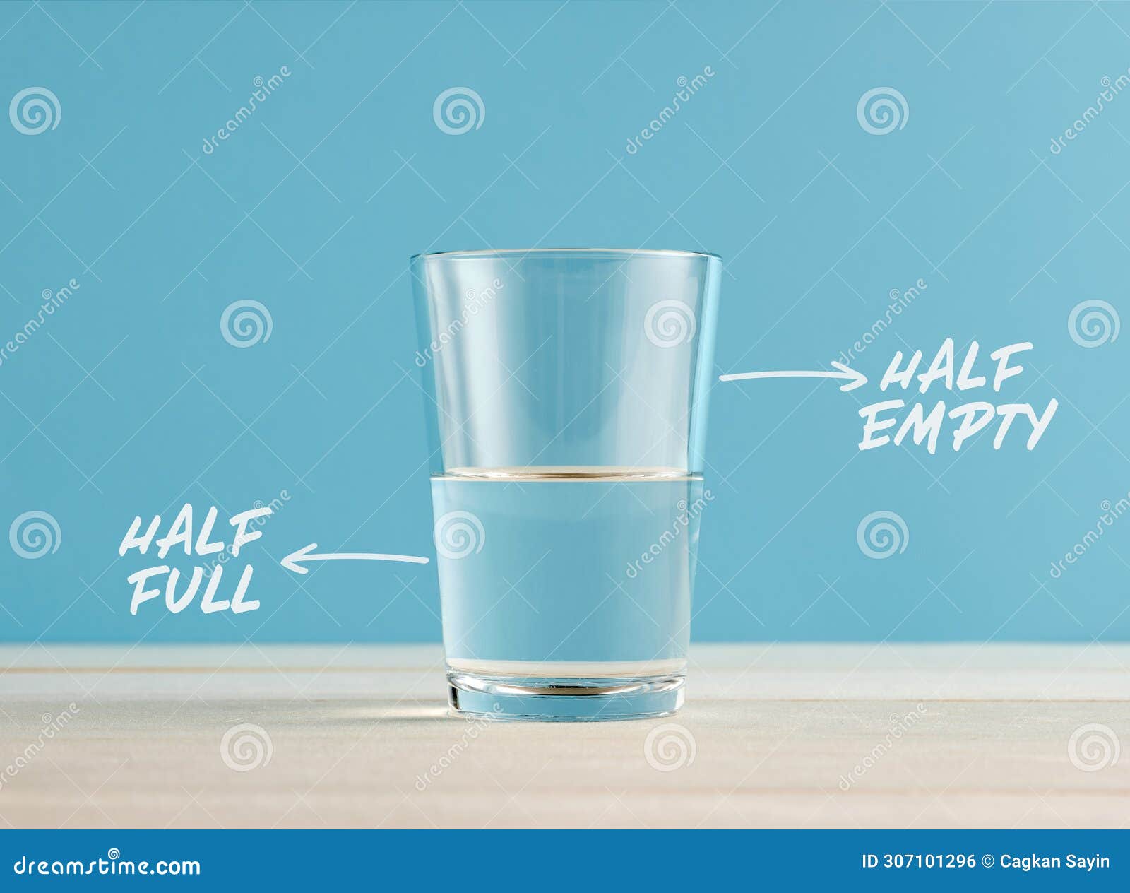 Optimism and Pessimism Concept Water Glass with the Words Half Full Optimism and Pessimism Concept Water Glass with the Words Half Full