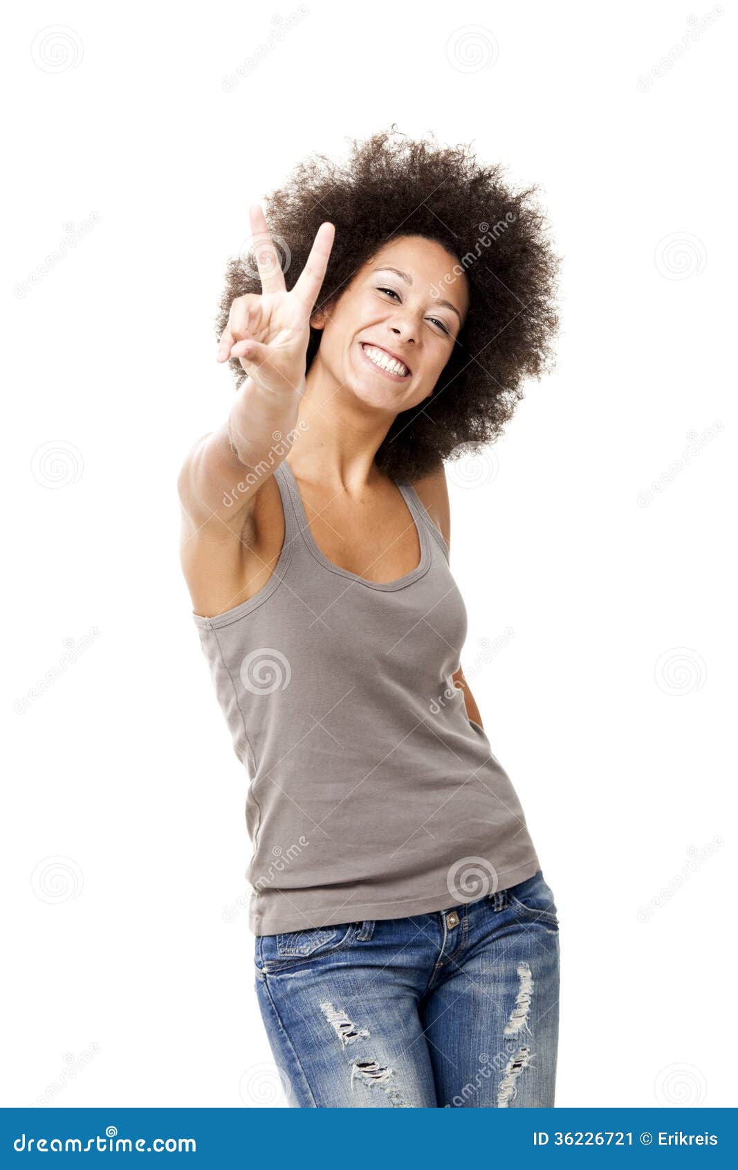 Optimistc woman. Happy Afro-American young woman isolated on white background