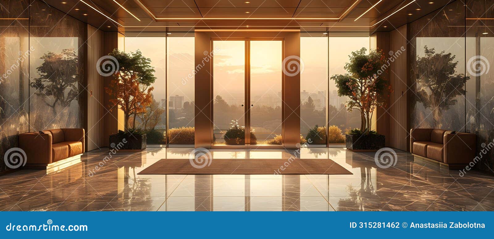opulent elevator haven with marble charm & sunset vistas. concept luxury interior , sunset