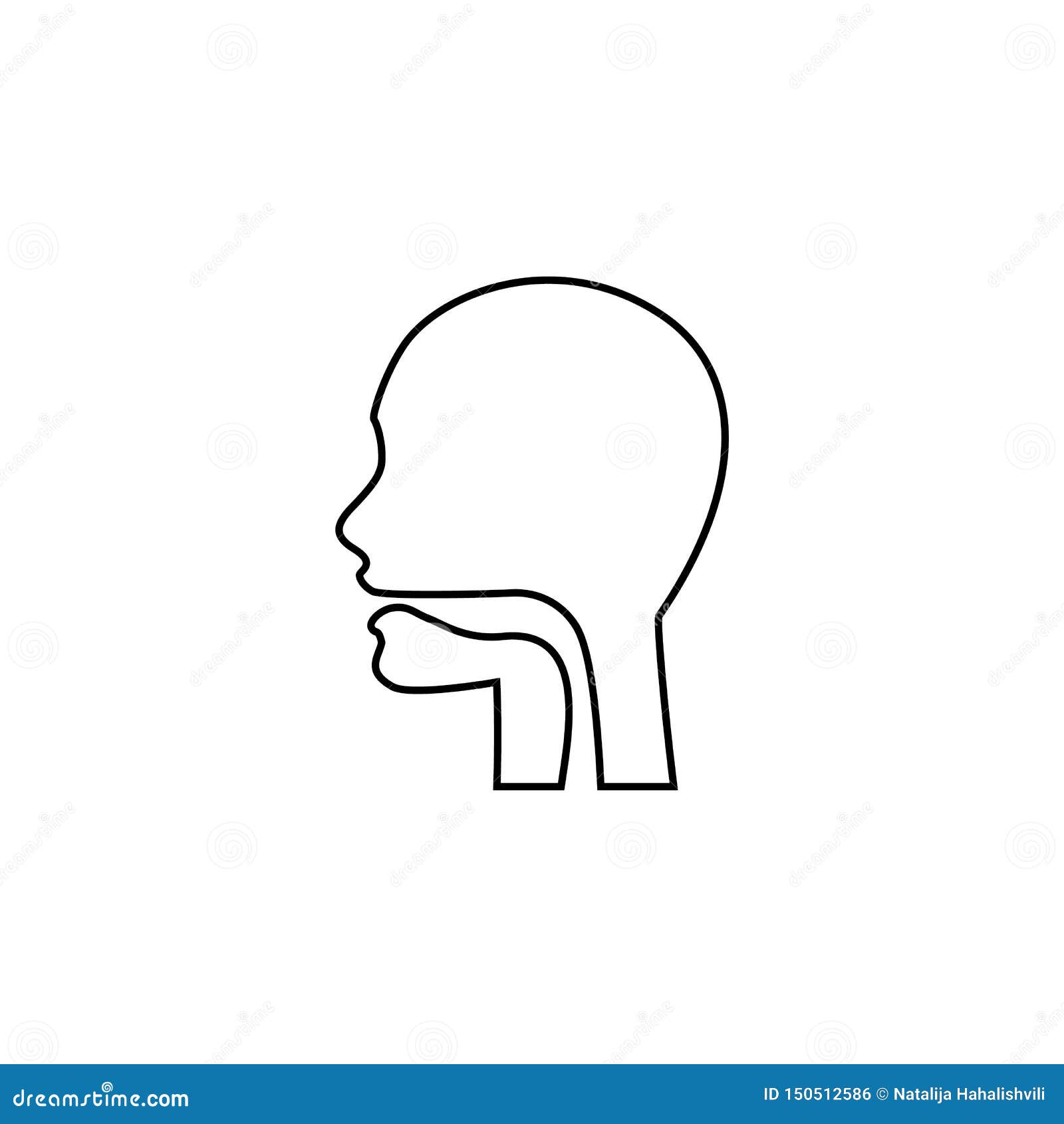 oral cavity, pharynx and esophagus glyph icon. upper section of alimentary canal. silhouette line . negative space