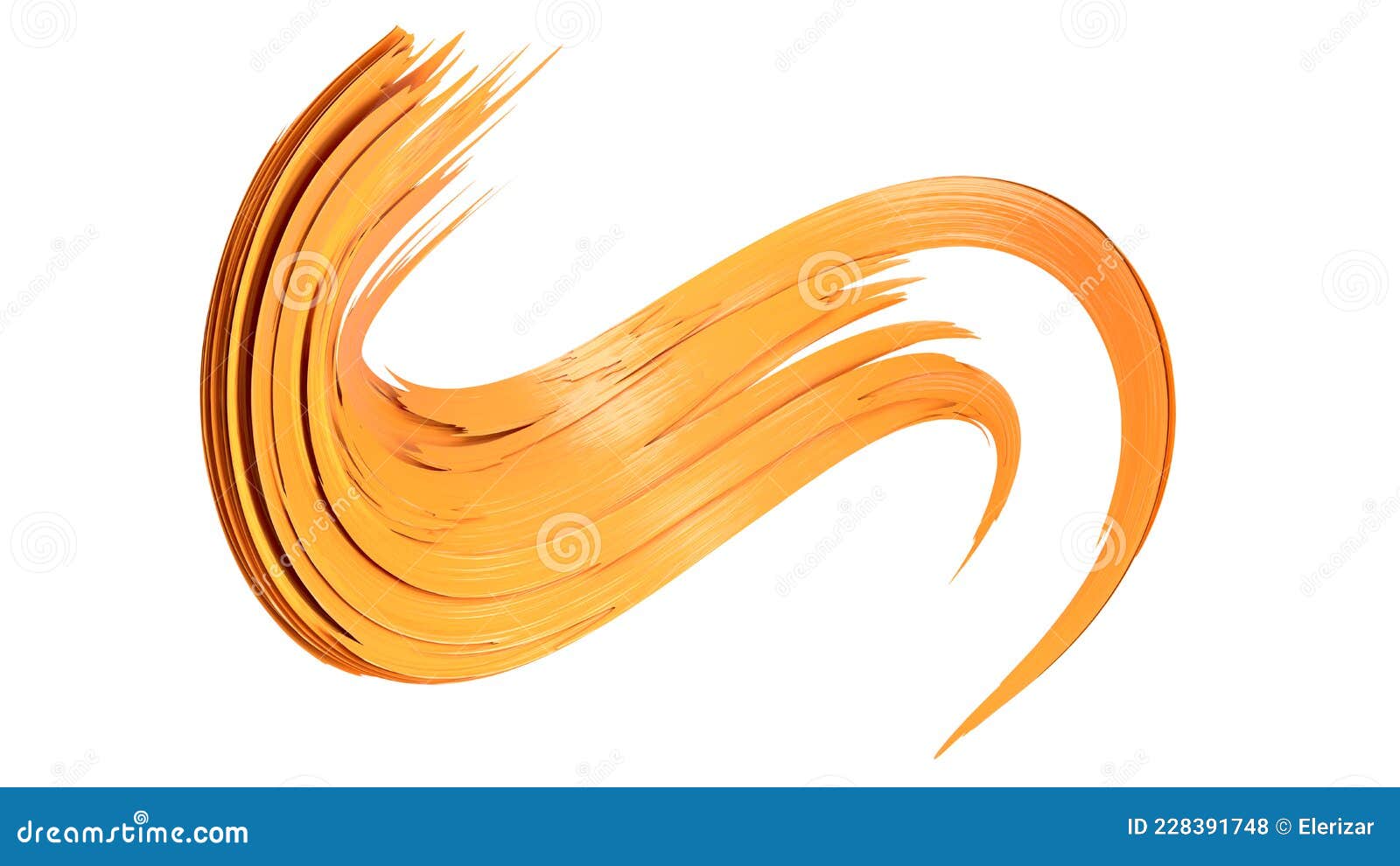 Orange Abstract Twisted Brush Stroke. Bright Curl, Artistic Spiral. 3D
