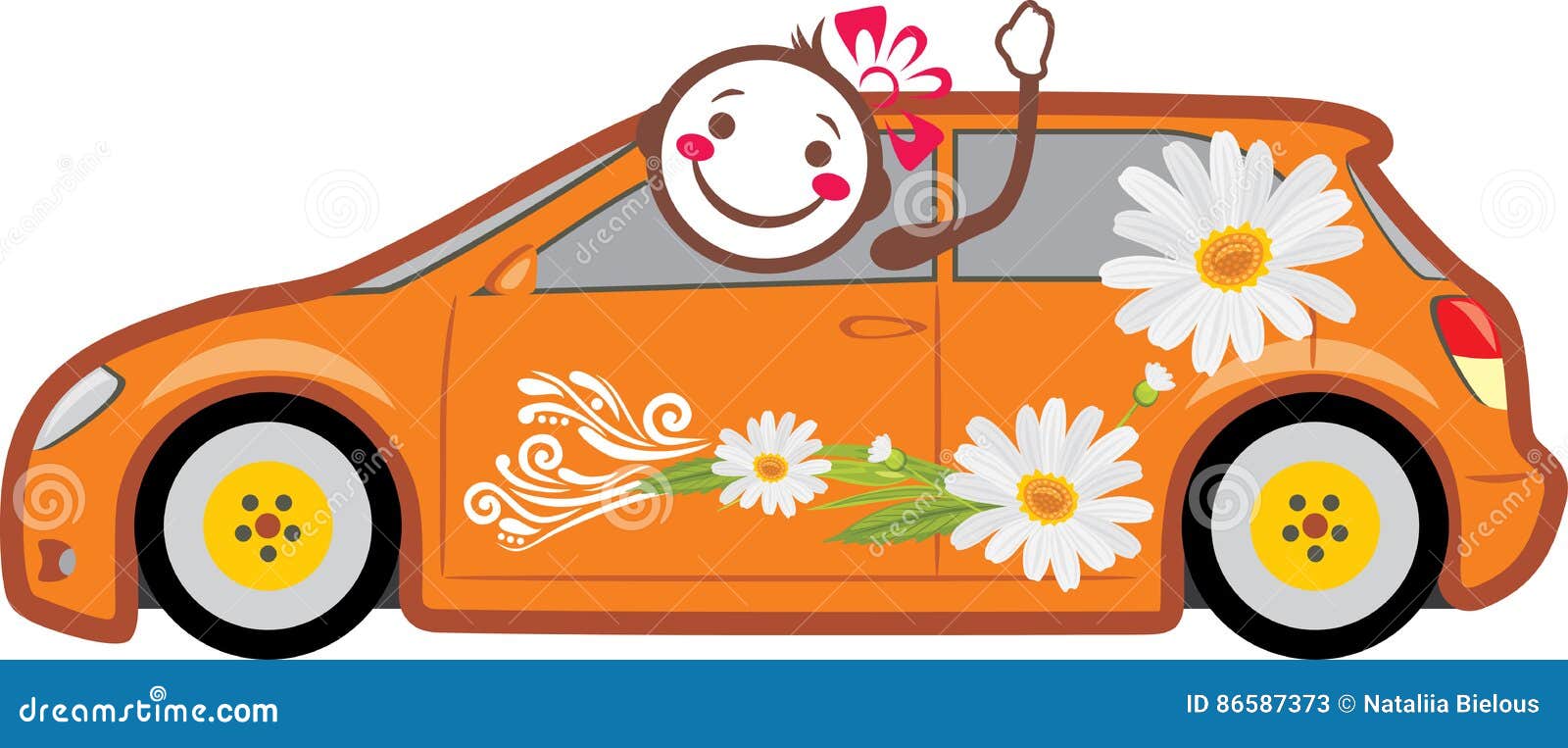 Orange Auto Mit Gänseblümchen Feiertagslieferung Vektor Abbildung -  Illustration von ikone, automobil: 86587373