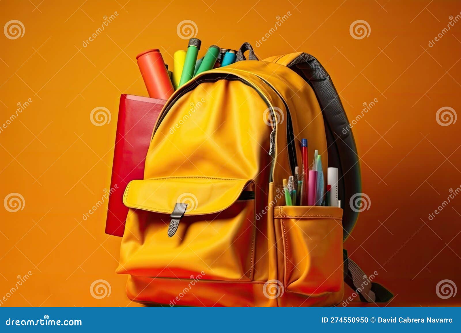 Orange Backpack, School Bag on Orange Background. AI Generative Stock Illustration