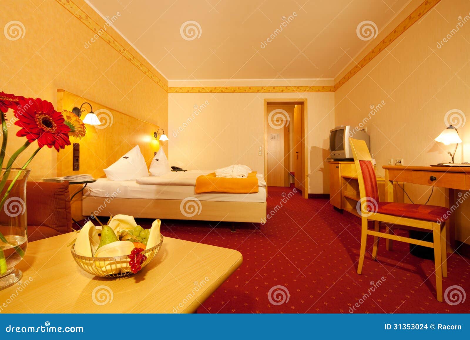 Orange Bedroom in Hotel stock photo. Image of simple 31353024
