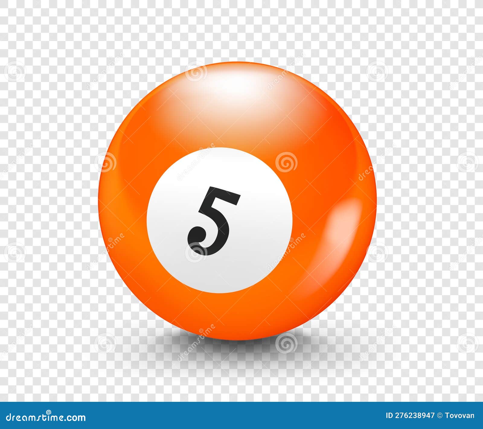 Orange Billiard Ball with Number 5. 3d Vector Isolated on Transparent