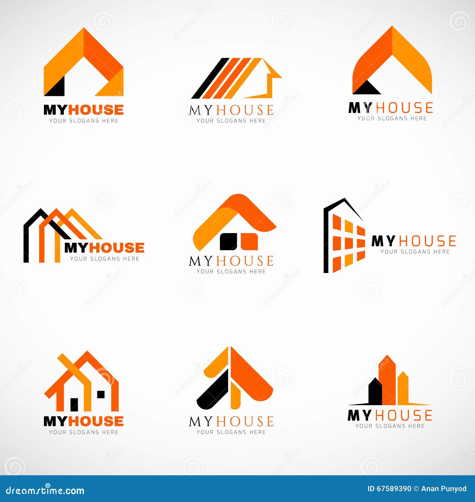 Orange and Black House Logo Set Vector Design Stock Vector