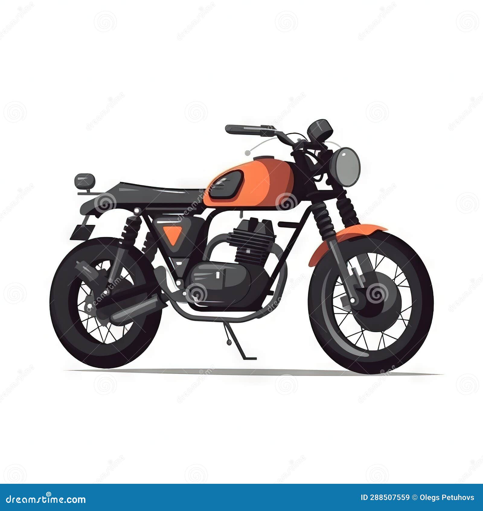 An Orange and Black Motorcycle is Shown on a White Background with a
