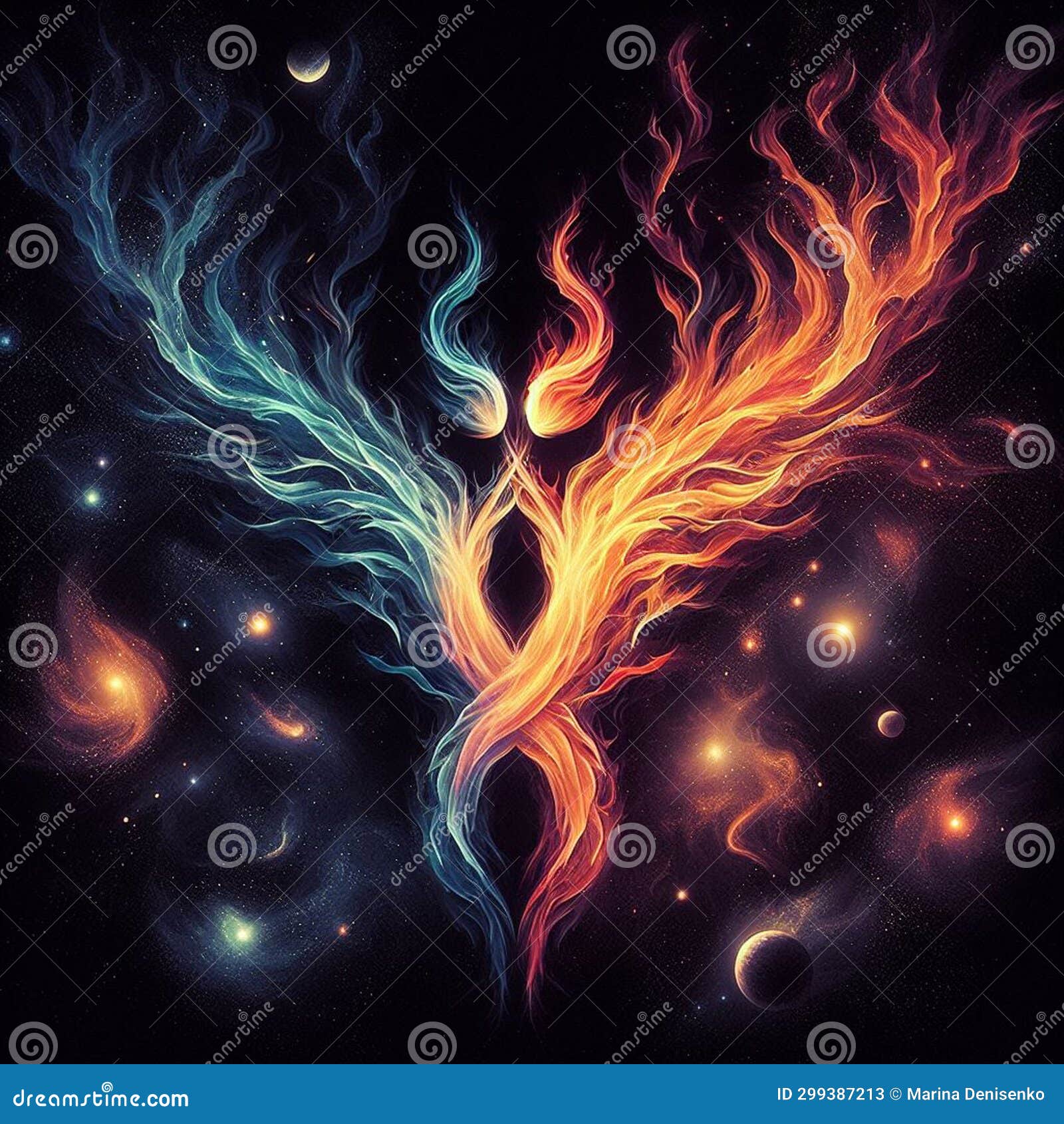 Orange and Blue Abstract Flame. Twin Flame Logo. Esoteric Concept of ...