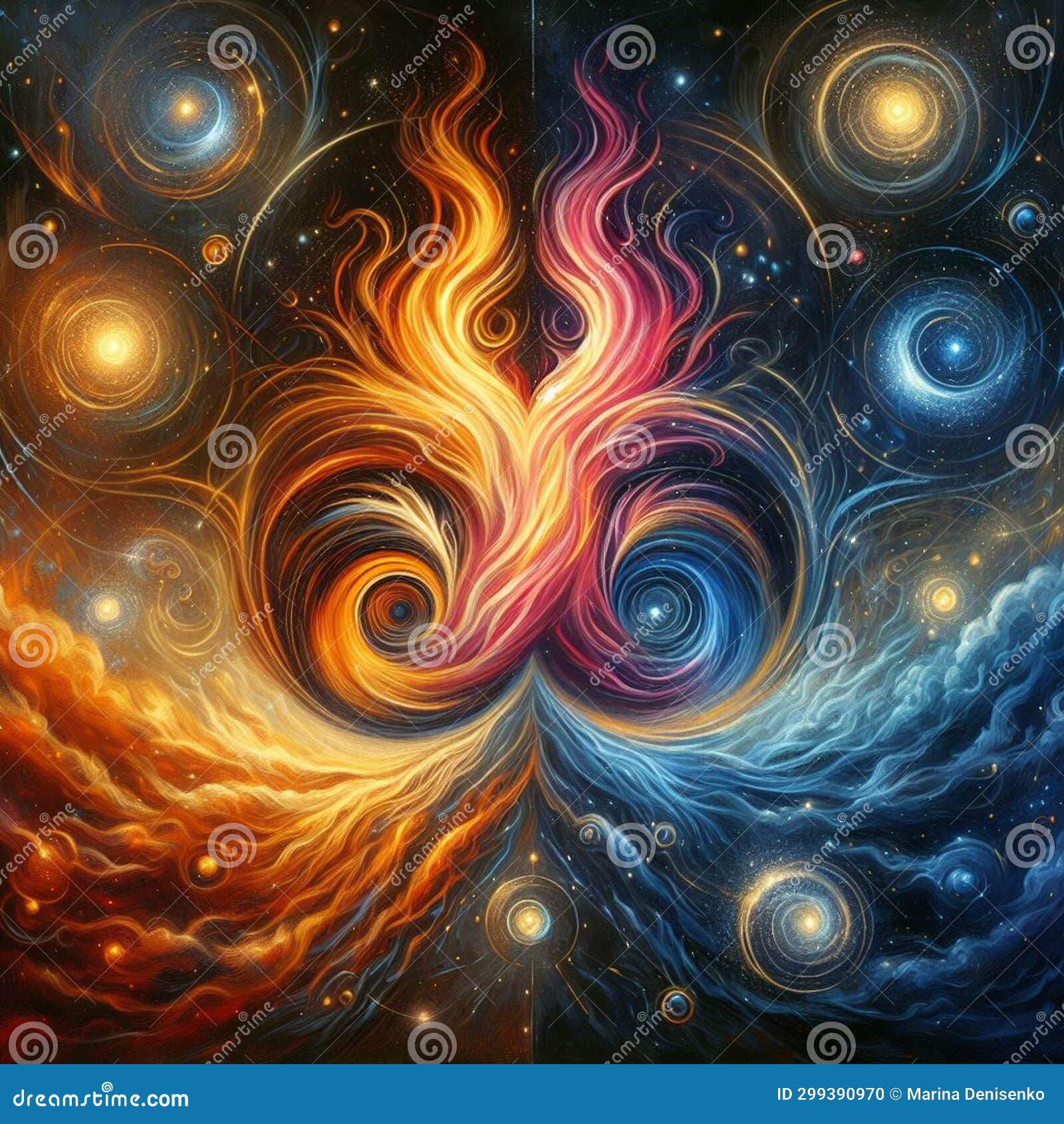 Orange and Blue Abstract Flame. Twin Flame Logo. Esoteric Concept of ...