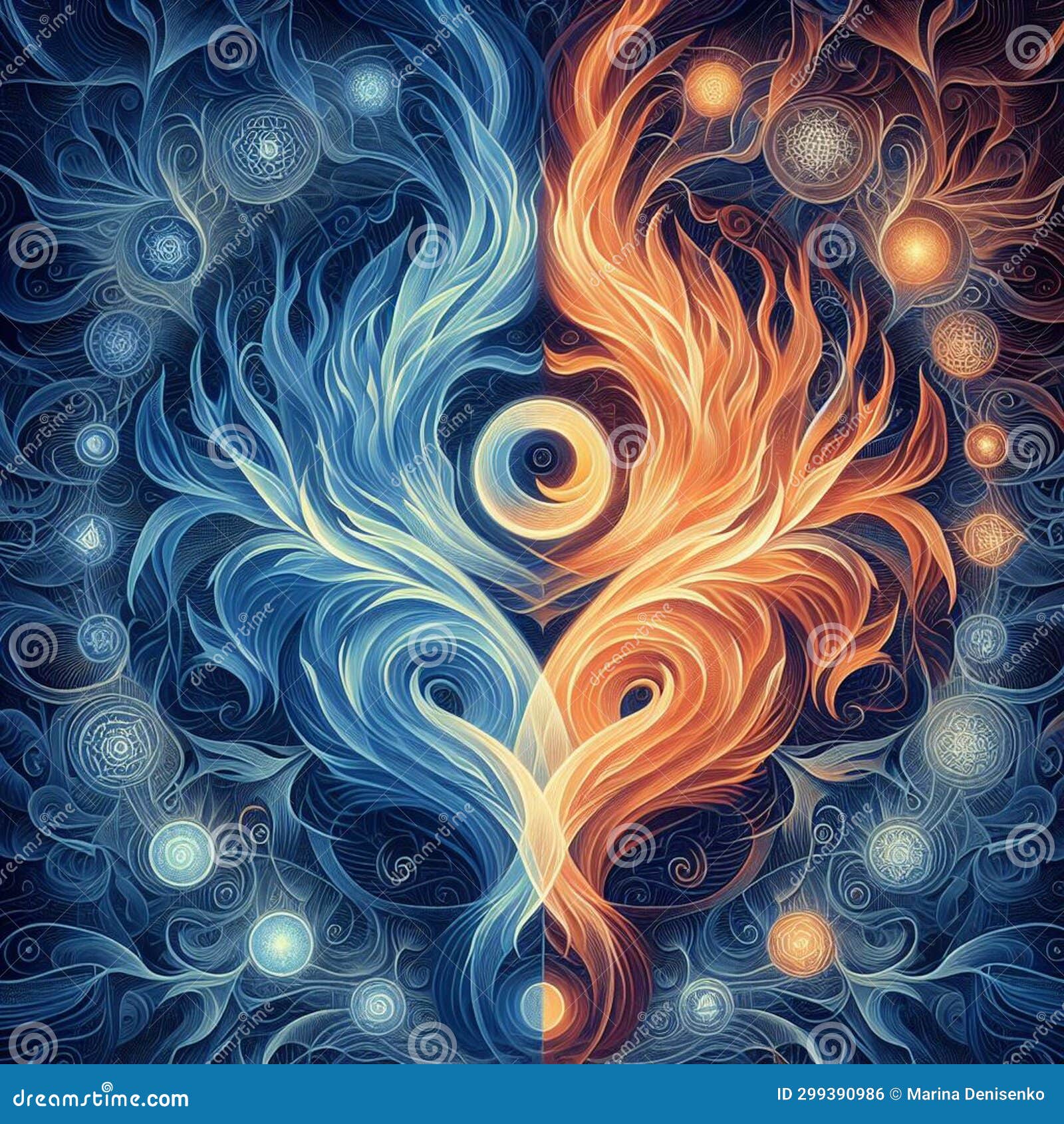 Orange and Blue Abstract Flame. Twin Flame Logo. Esoteric Concept of ...