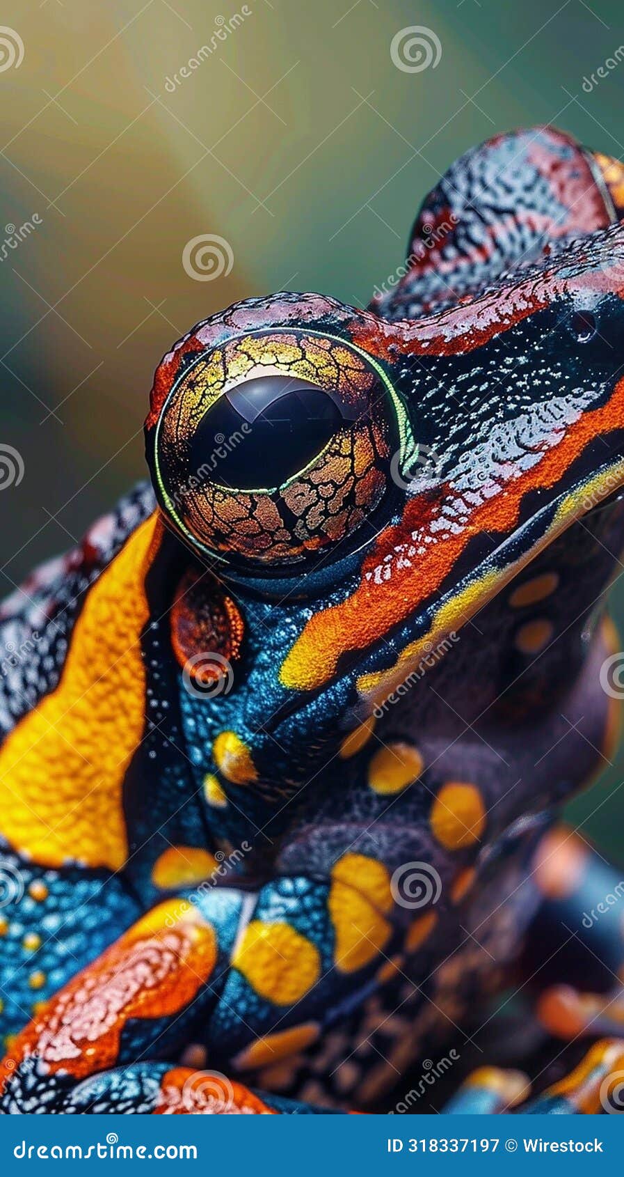 An Orange and Blue Frog with Bright Colored Spots on Its Body Stock