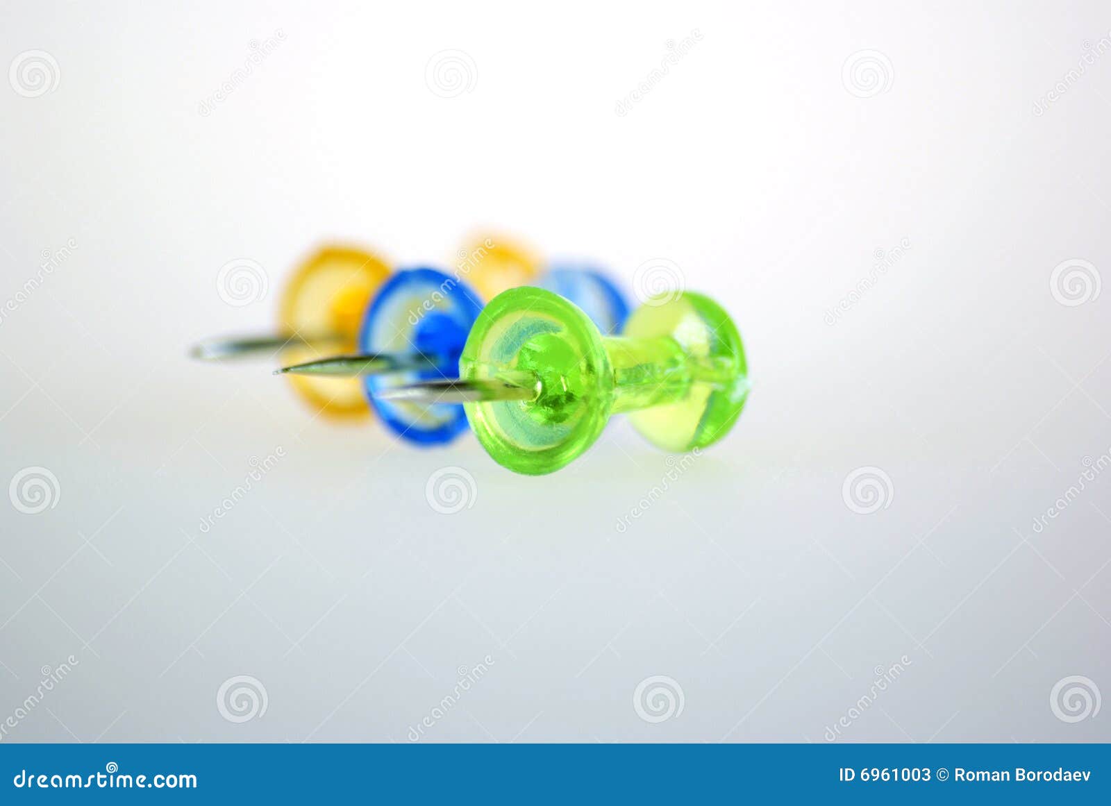 Orange, Blue and Green Drawing Pins. Stock Image Image of close