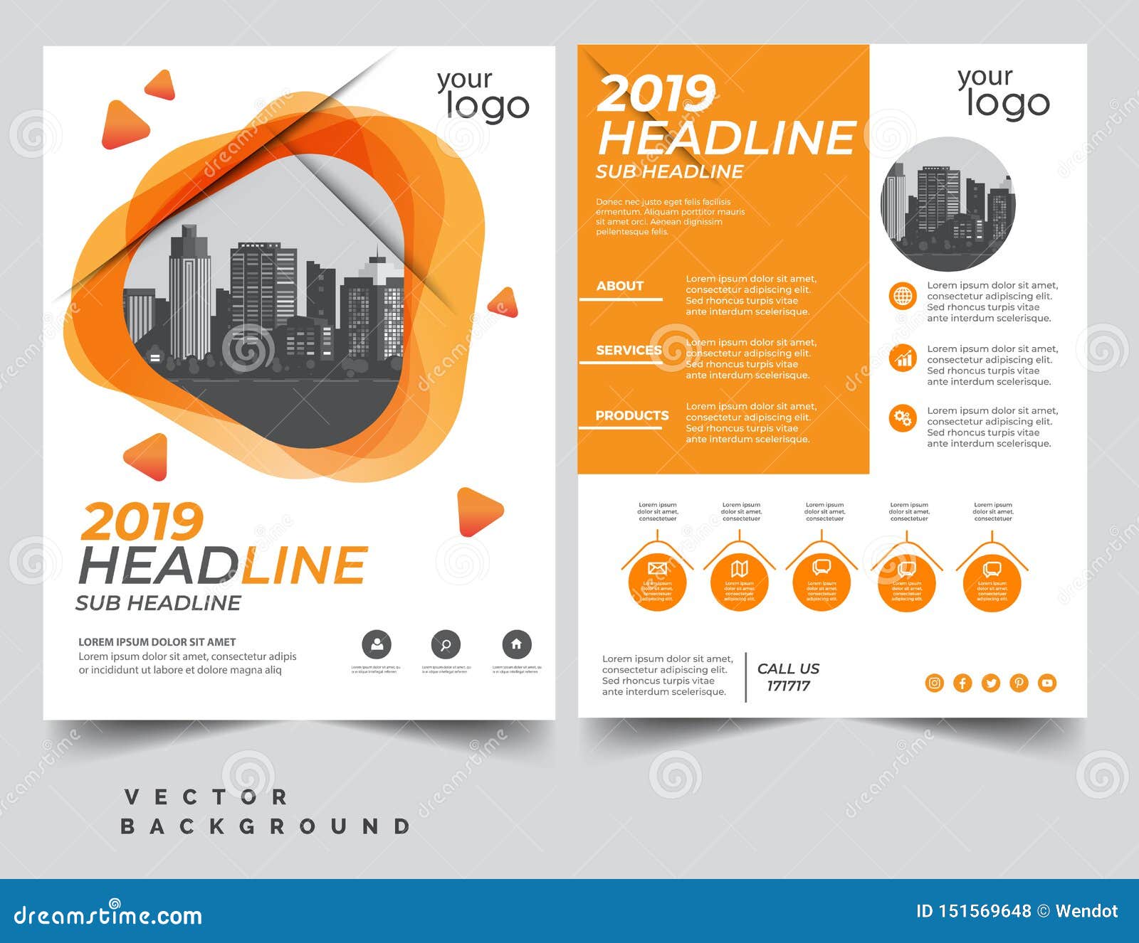 Orange Business Brochure Flyer Presentation Design Template Vector Illustration Stock Vector Illustration Of Orange Leaflet