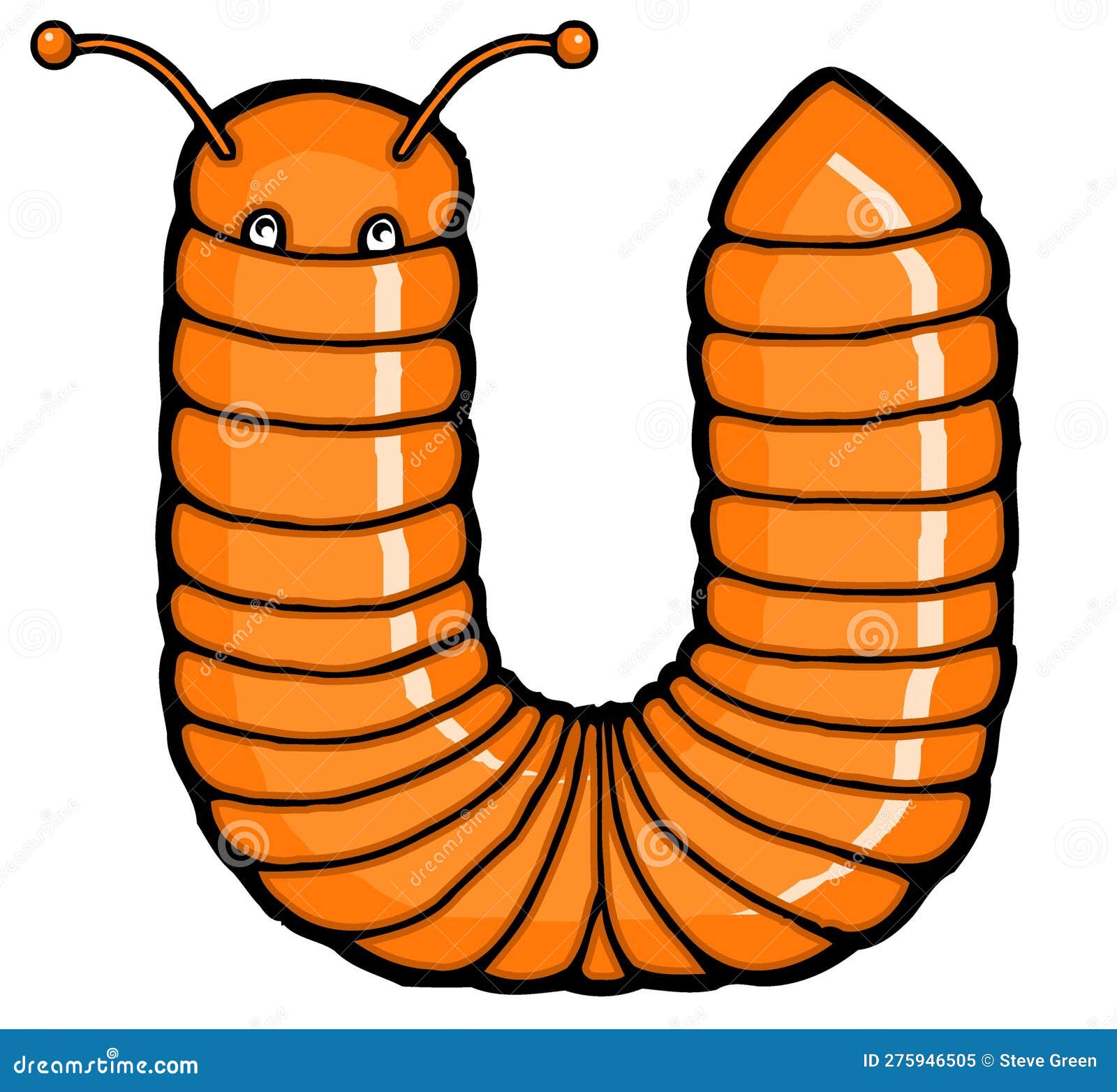 Orange Cartoon Millipede Shaped Like the Letter U Stock Vector