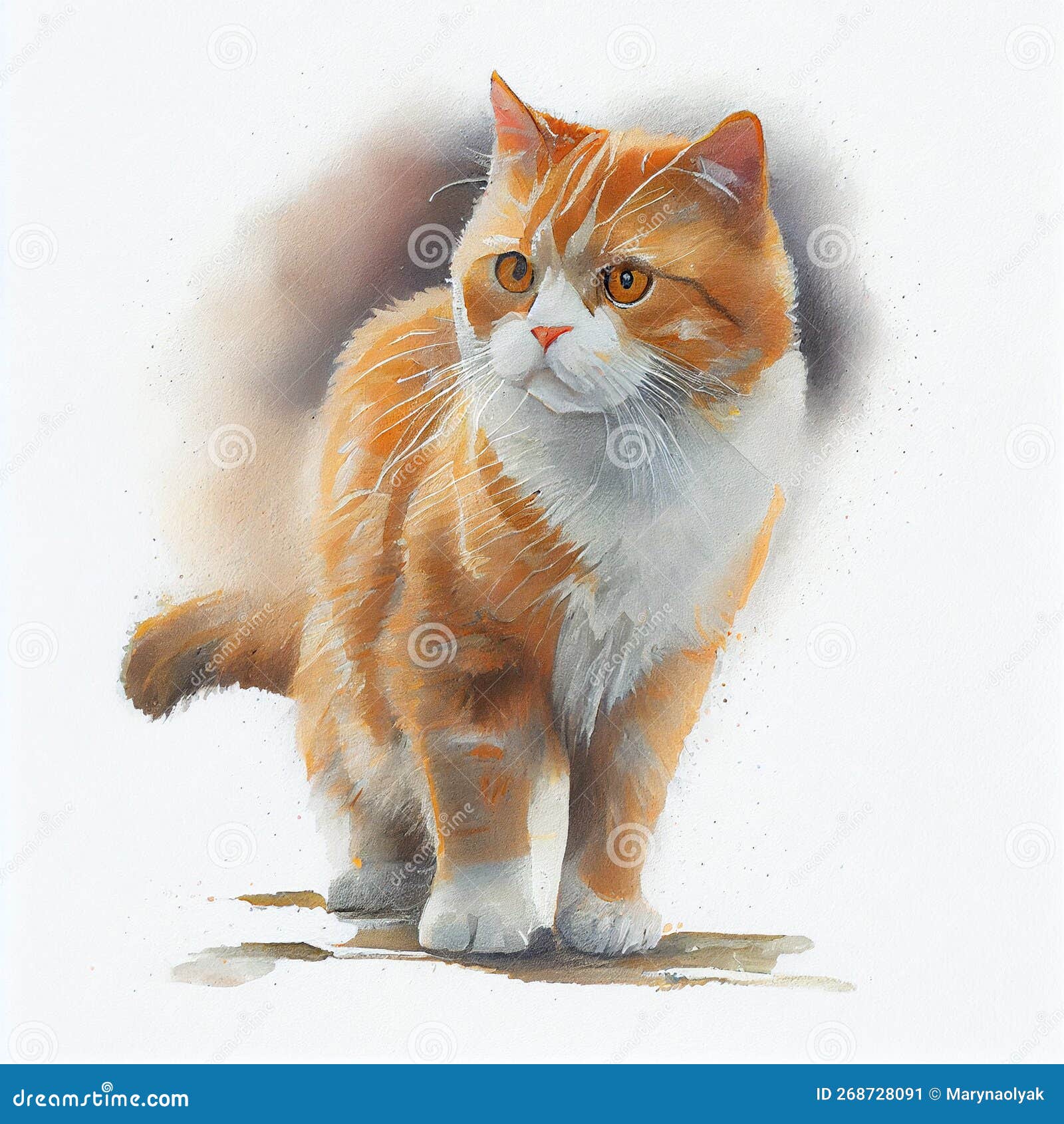 Orange Cat with White Paws on White Background, Ai Illustration Stock
