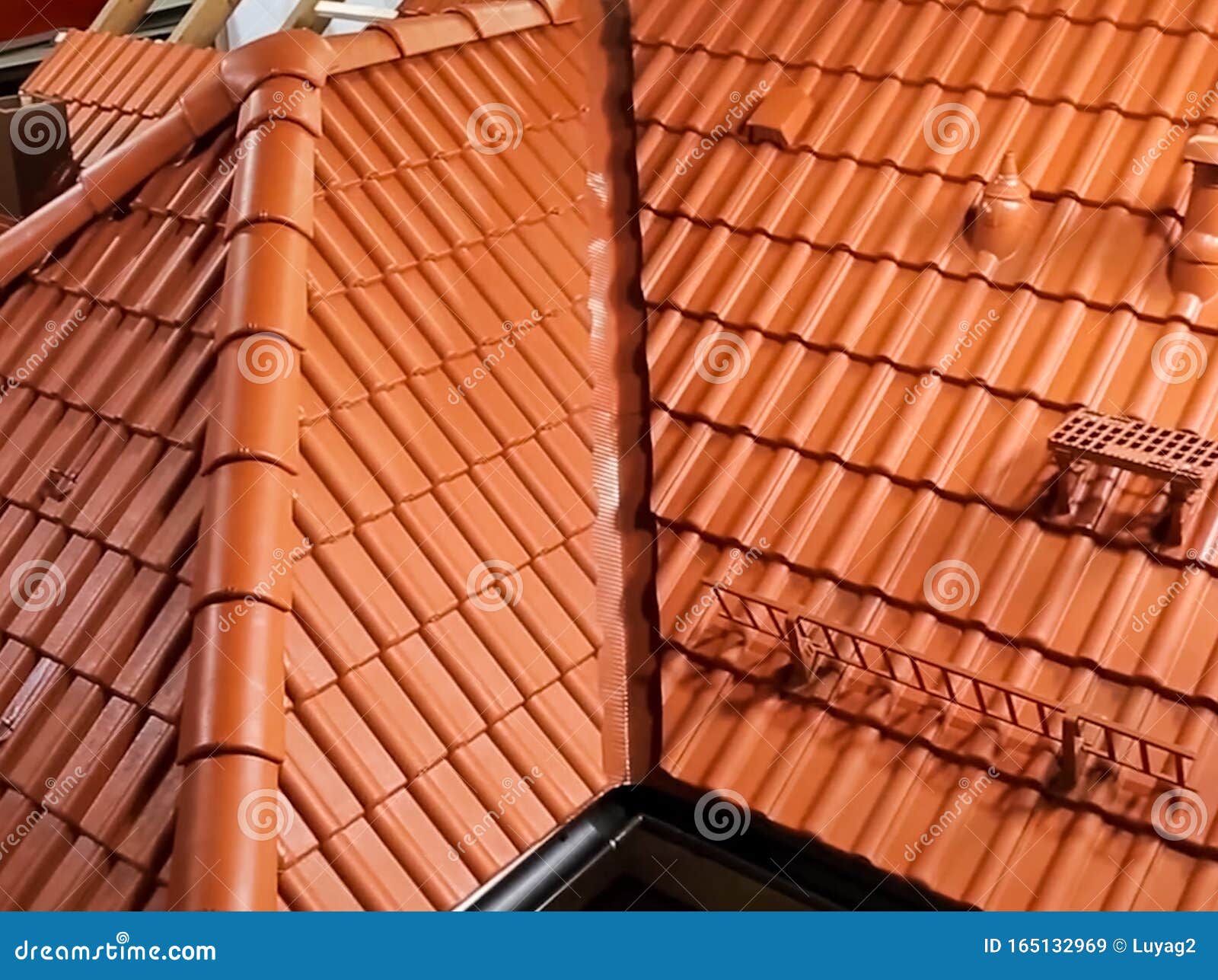 Orange Ceramic Tile on Roof. Roof Tile Stock Image - Image of
